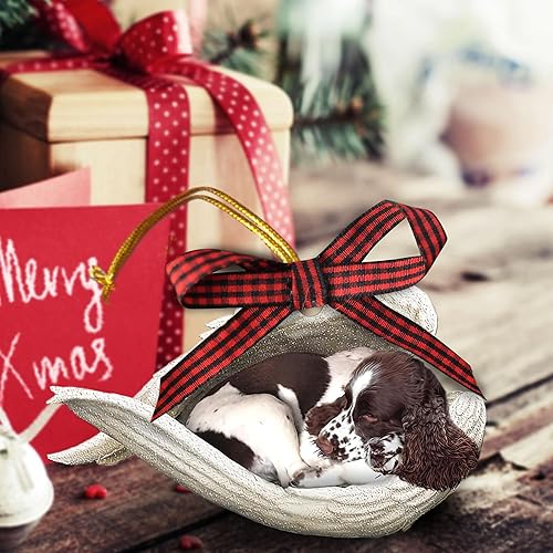 Miniatura 2 de Talataca Springer Spaniel inglés con un sombrero de Navidad, corona de perro 2D plano para espejo retrovisor de automóvil, accesorios para