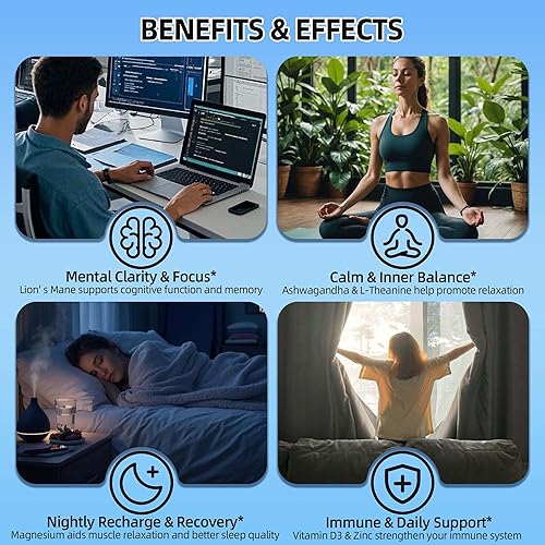 Miniatura 3 de Gotas líquidas de glicinato de magnesio  Suplemento de complejo de magnesio con Ashwagandha, L-teanina, melena de león y omega-3  Almeja,