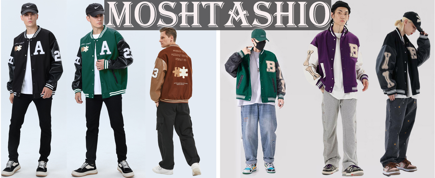 Moshtashio Mens Varsity College Jacket Baseball Bomber Jacket