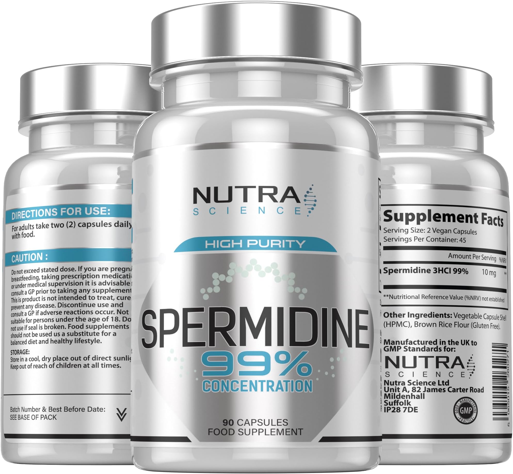 Spermidine 99% Concentration | 100X More Potent Than Wheat Germ Spermidine Supplements | 90 Vegan Spermidine Capsules 10mg Serving Highest Purity in the UK