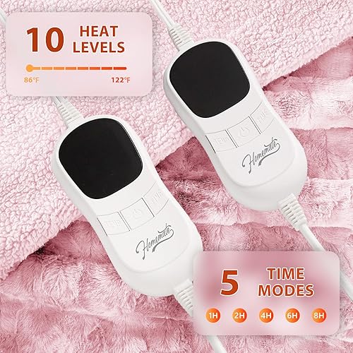 Vista 254 de Homemate Manta térmica eléctrica de 50 x 60 pulgadas, manta térmica de 1/2/4/6/8 horas de apagado automático, 10 niveles de calor, protección contra
