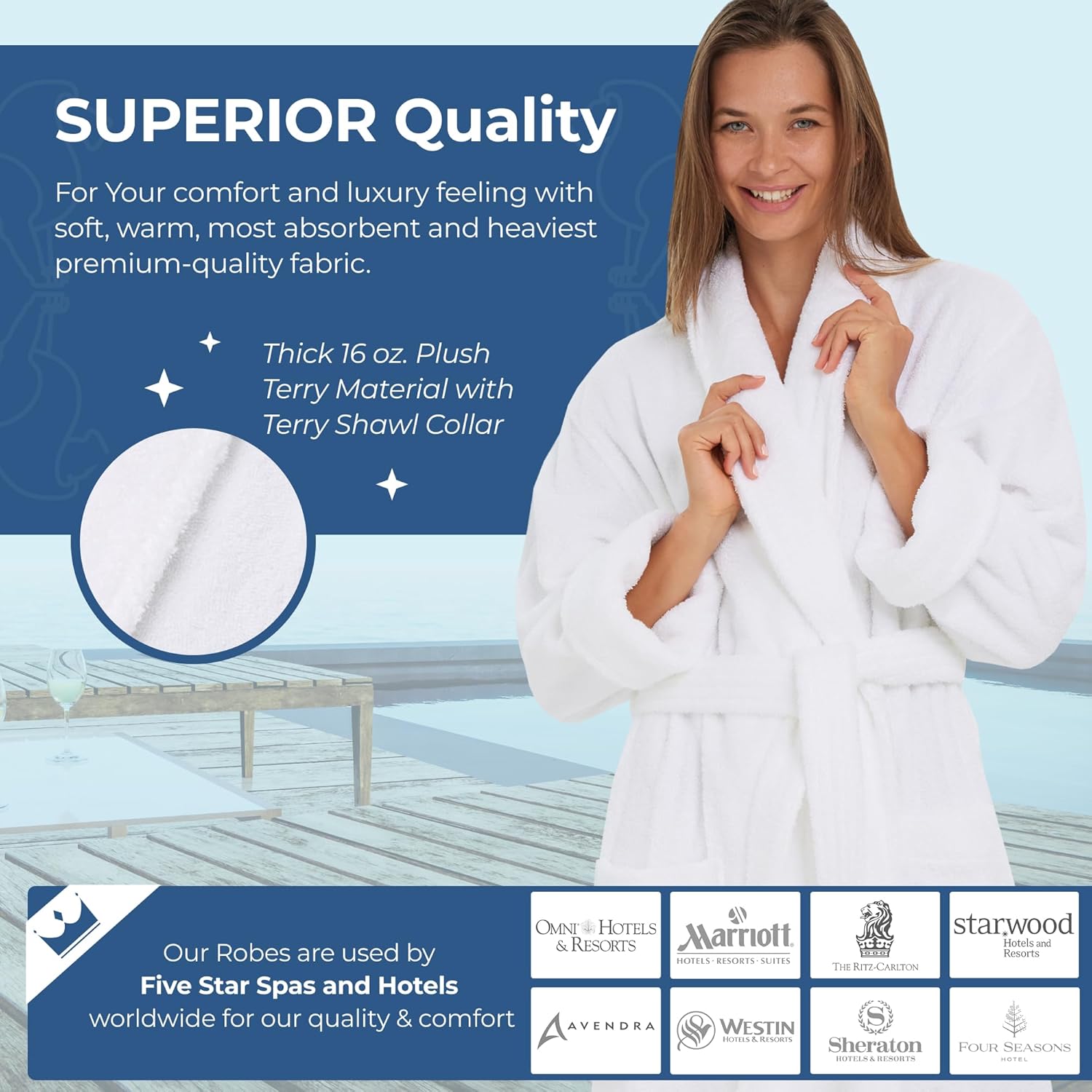 MONARCH Terry Shawl Collar Unisex Bathrobe – Thick Terrycloth Fabric, Generously Sized Hotel & Spa Robe with Pockets - Image 3
