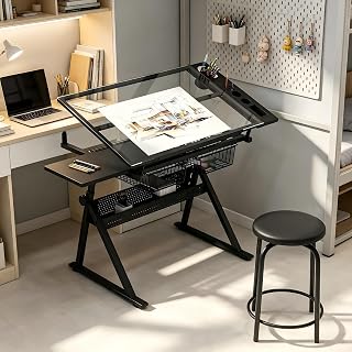 Height Adjustable Drafting Table, Tilting Artist Drawing Desk
