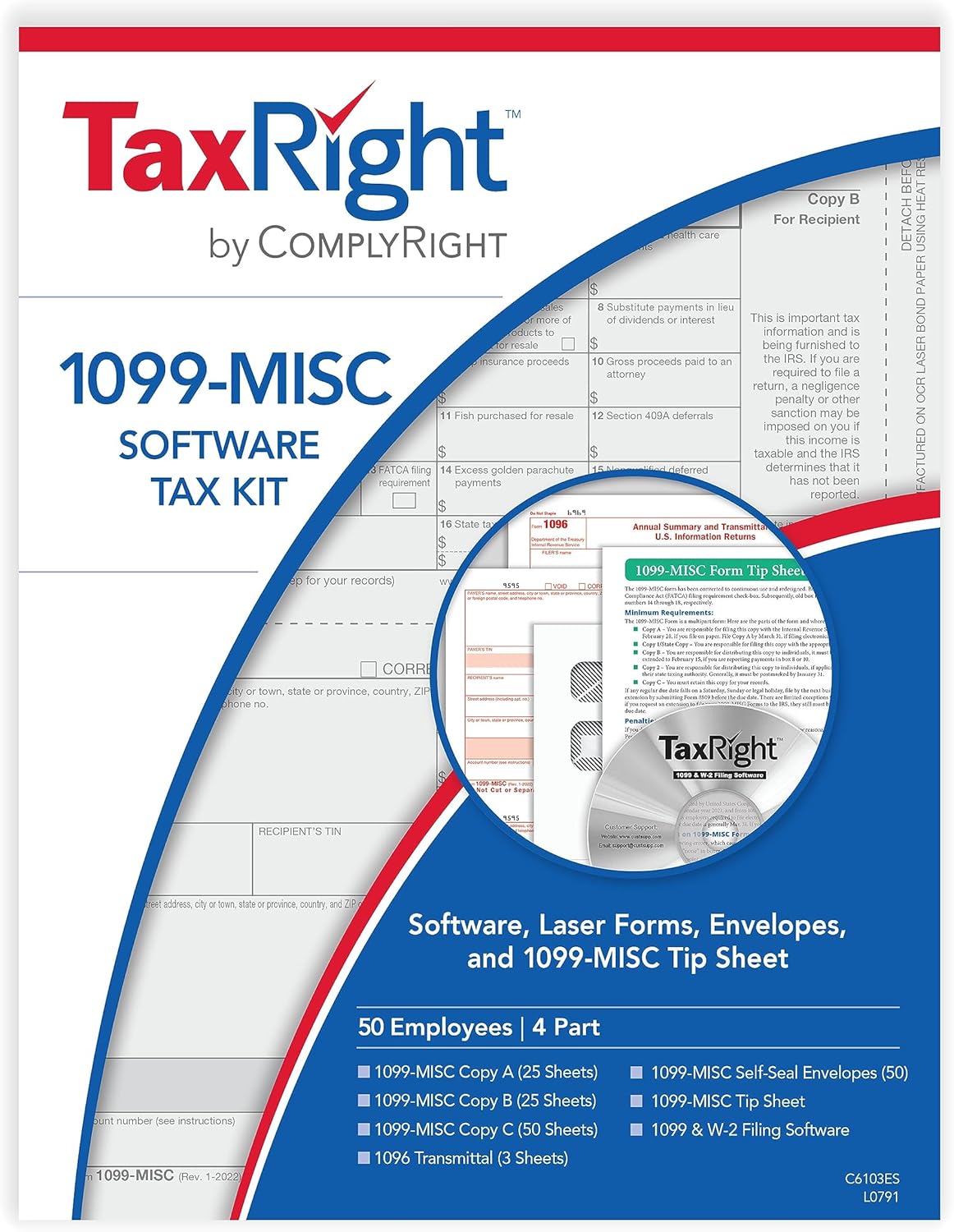 2024 TaxRight 1099-MISC Tax Kit (4-Part) | 50 Recipients