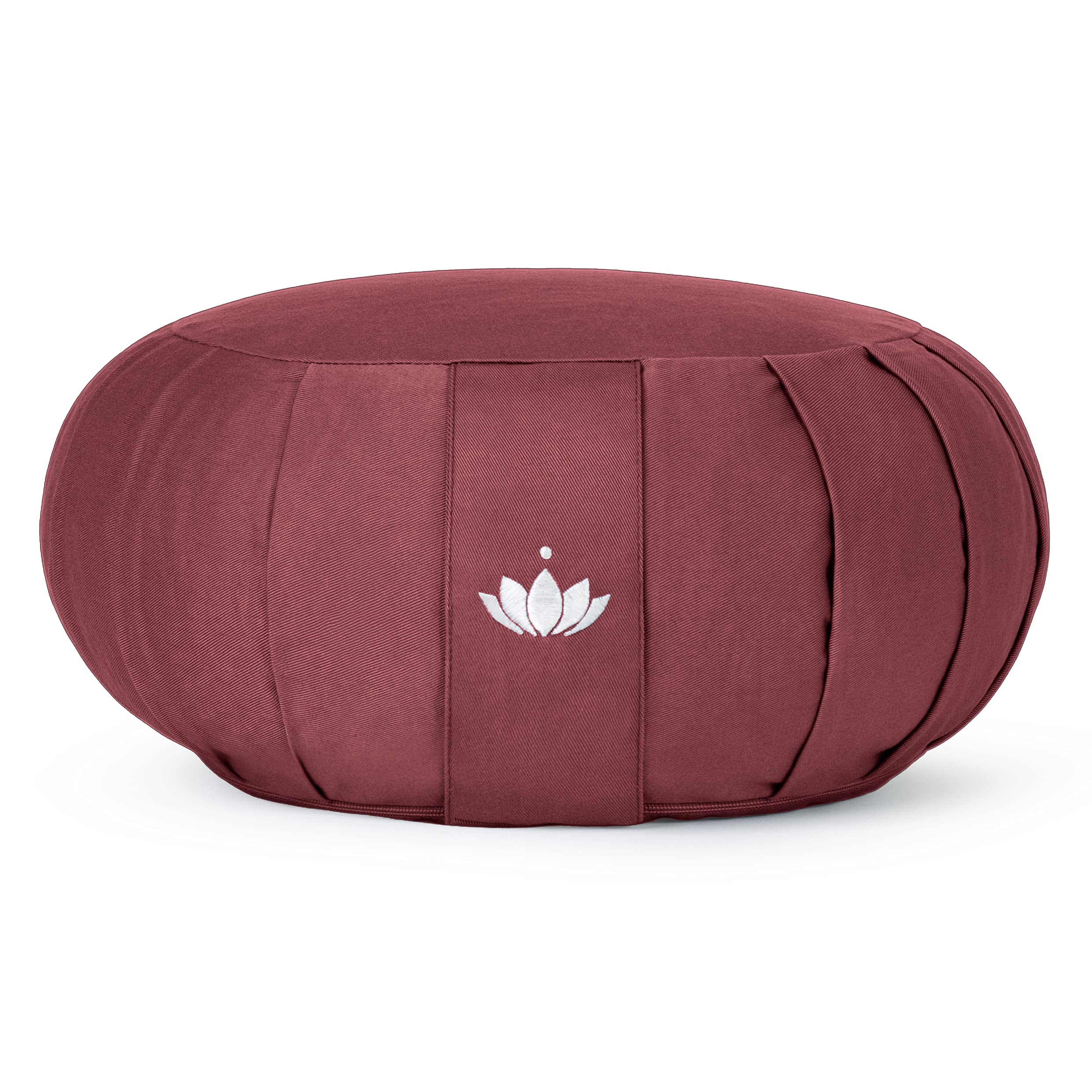 Lotuscrafts Zafu cuscino da meditazione, altezza seduta 20 cm, modello Zen rotondo, cuscino da yoga, fodera in cotone lavabile, imbottitura in farro, certificato GOTS