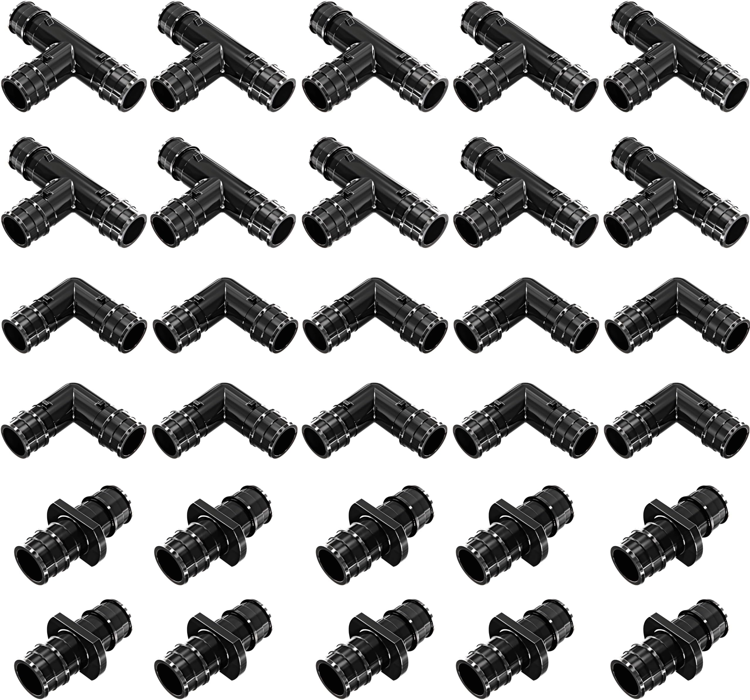 Poly Alloy Pex Fittings 1/2" Combo With 1/2" inch Tees "T" [10 PCS], 1/2" Elbows [10 PCS], 1/2" Couplings [10 PCS] | Lead Free Ppsu Plastic Fittings Crimp Cinch for Pex Pipe in Plumbing [Pack of 30]