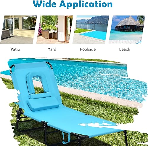 Miniatura 8 de COSTWAY Tumbona plegable ajustable para patio, playa, camping, reclinable, azul marino