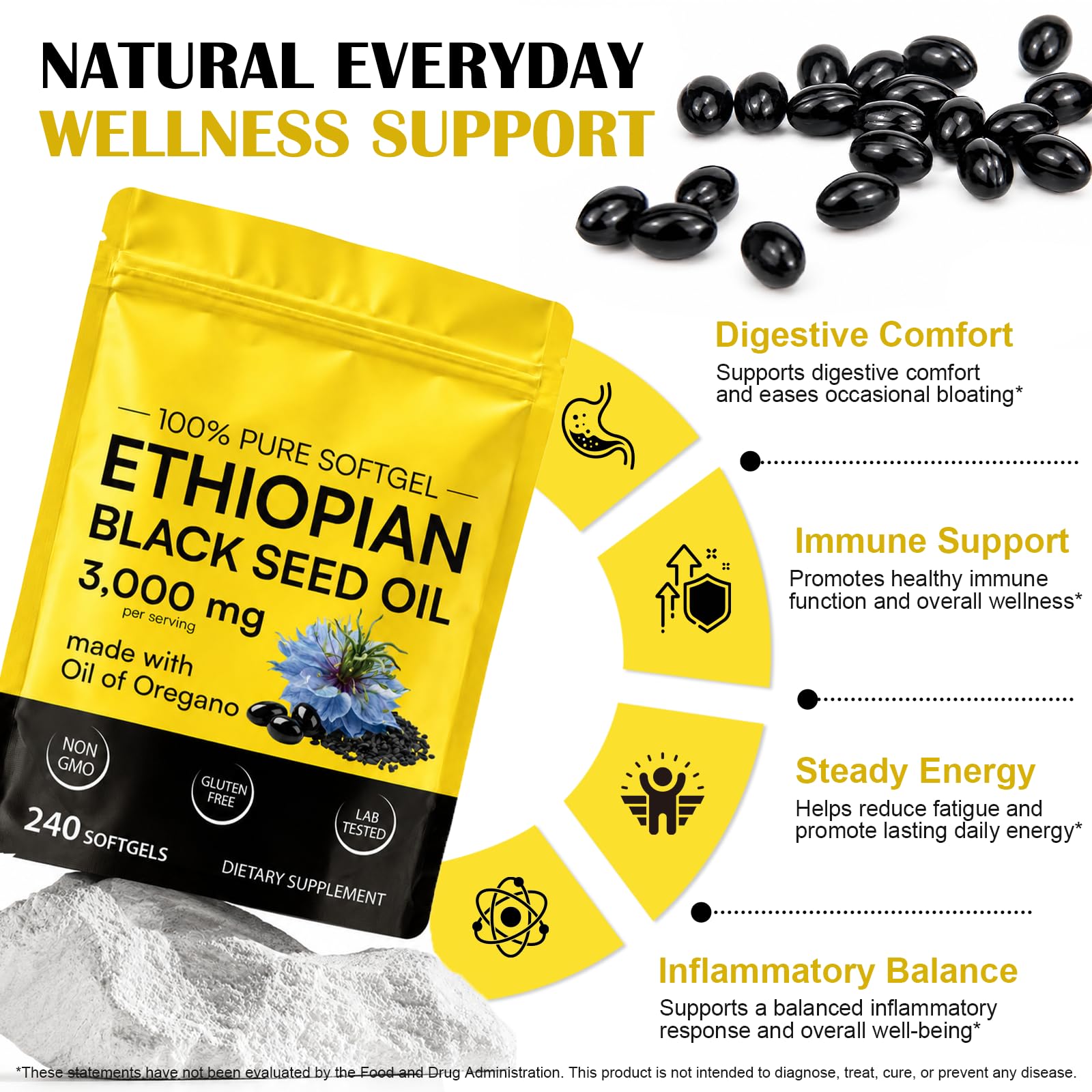 Black Seed Oil Capsules 3000mg, 240 Softgel | Cold-Pressed Nigella Sativa — Amazon image 2