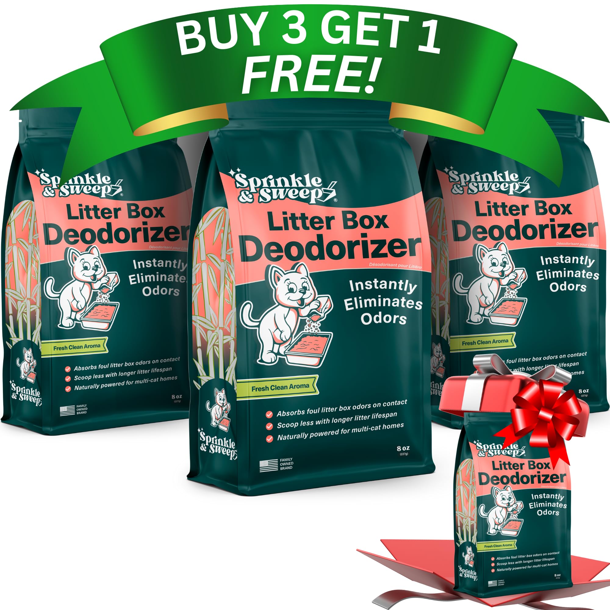 Litter Box Deodorizer - Cat Litter Deodorizer Non Toxic and Safe for Kittens - Instantly Eliminates Foul Smells and Urine Odors (Pack of 4)