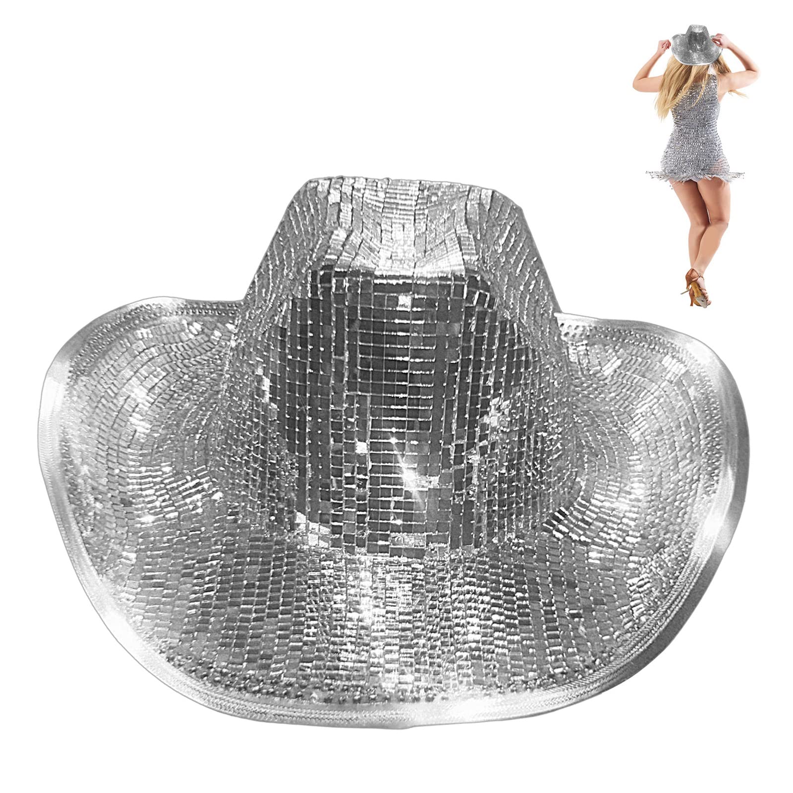 Cappello a specchio Palle da discoteca Cappello Palline glitterate Cowboy con paillettes DJ Glitter Specchio Cowboy da discoteca Stupendo