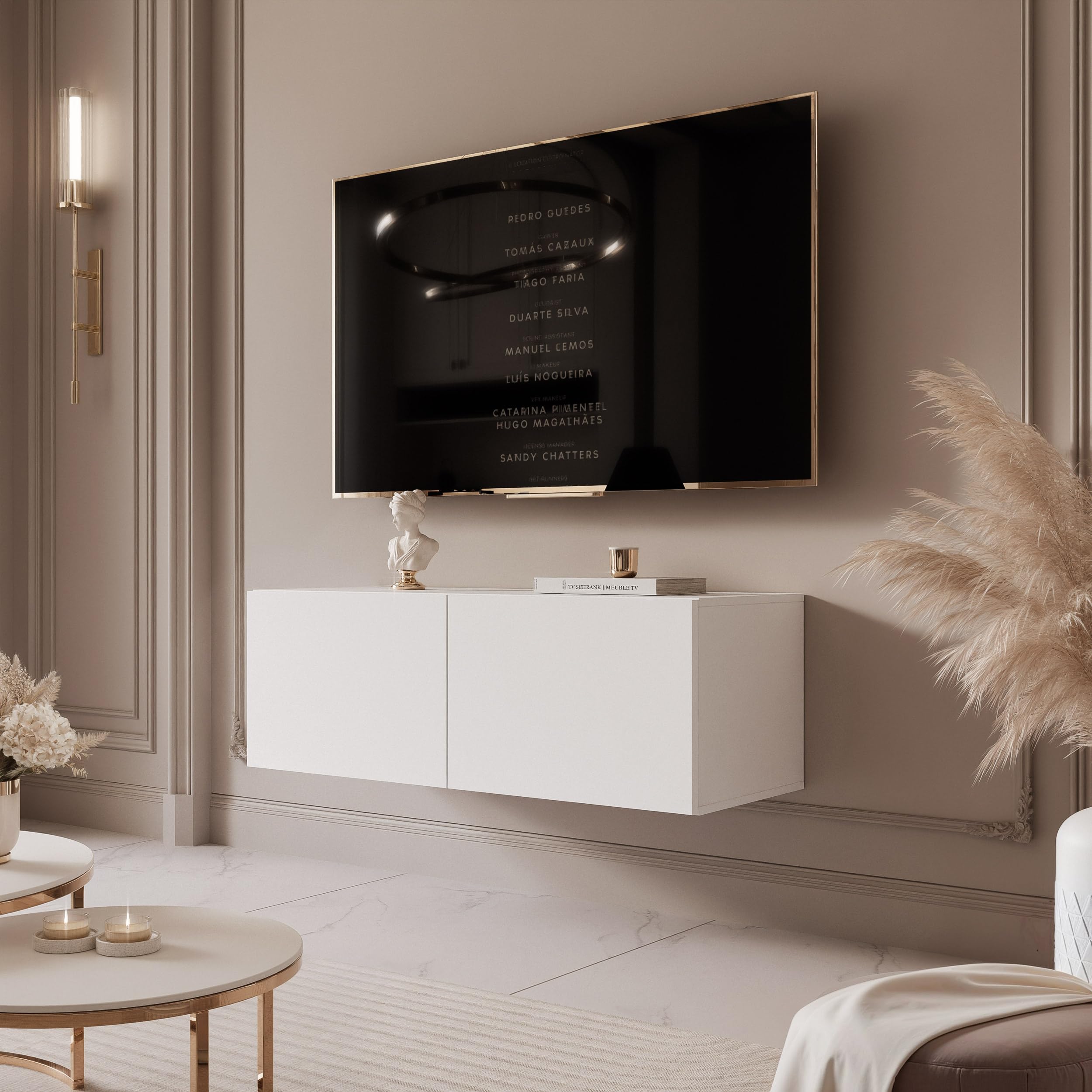 IDOHOME TV-Lowboard ANGEL 100 cm Weiß Matt – LED-Beleuchtung