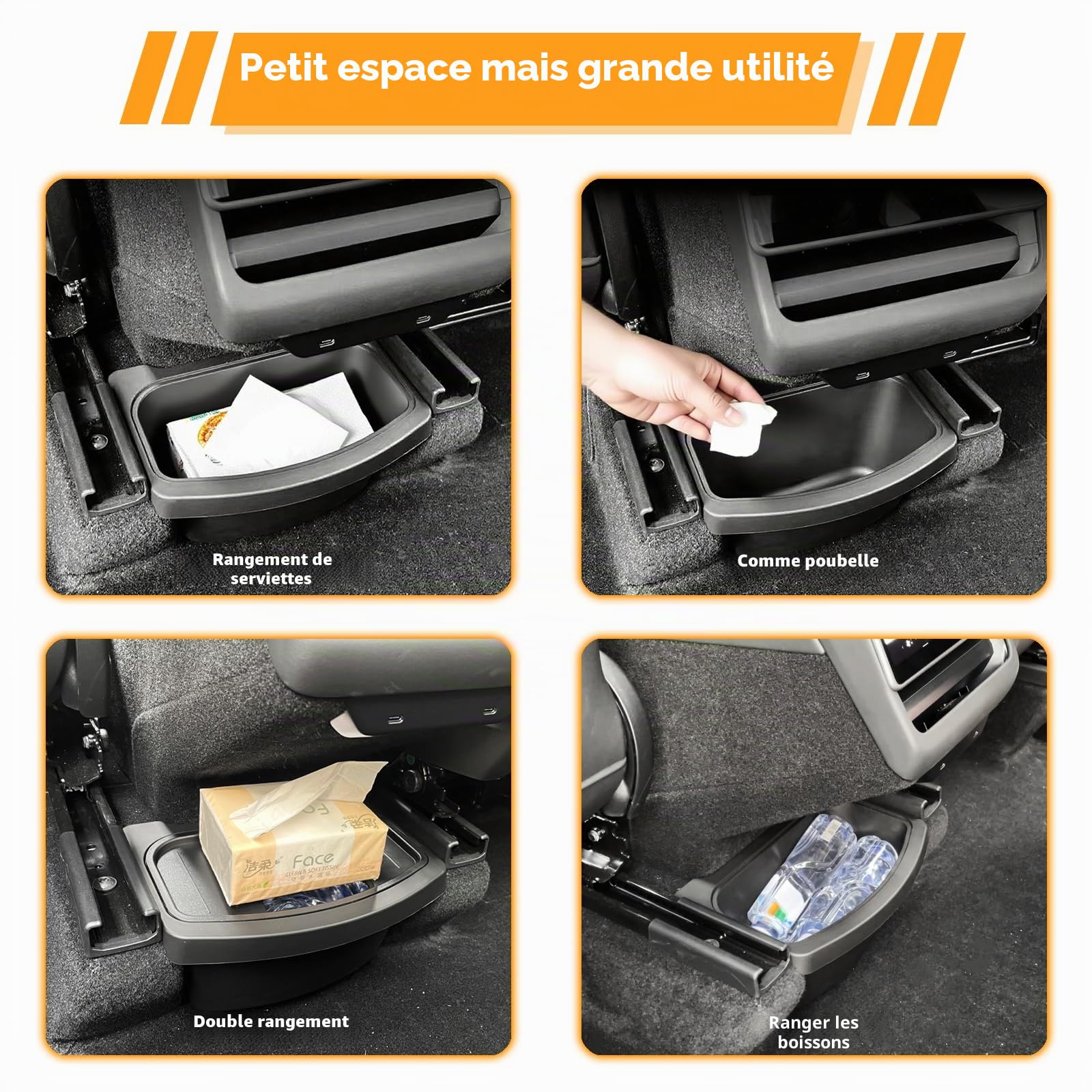 Organiseur de console centrale arrière pour Model Y Juniper 2025 - Boîte de rangement pour poubelle centrale arrière - Organiseur de siège - Accessoires d'intérieur