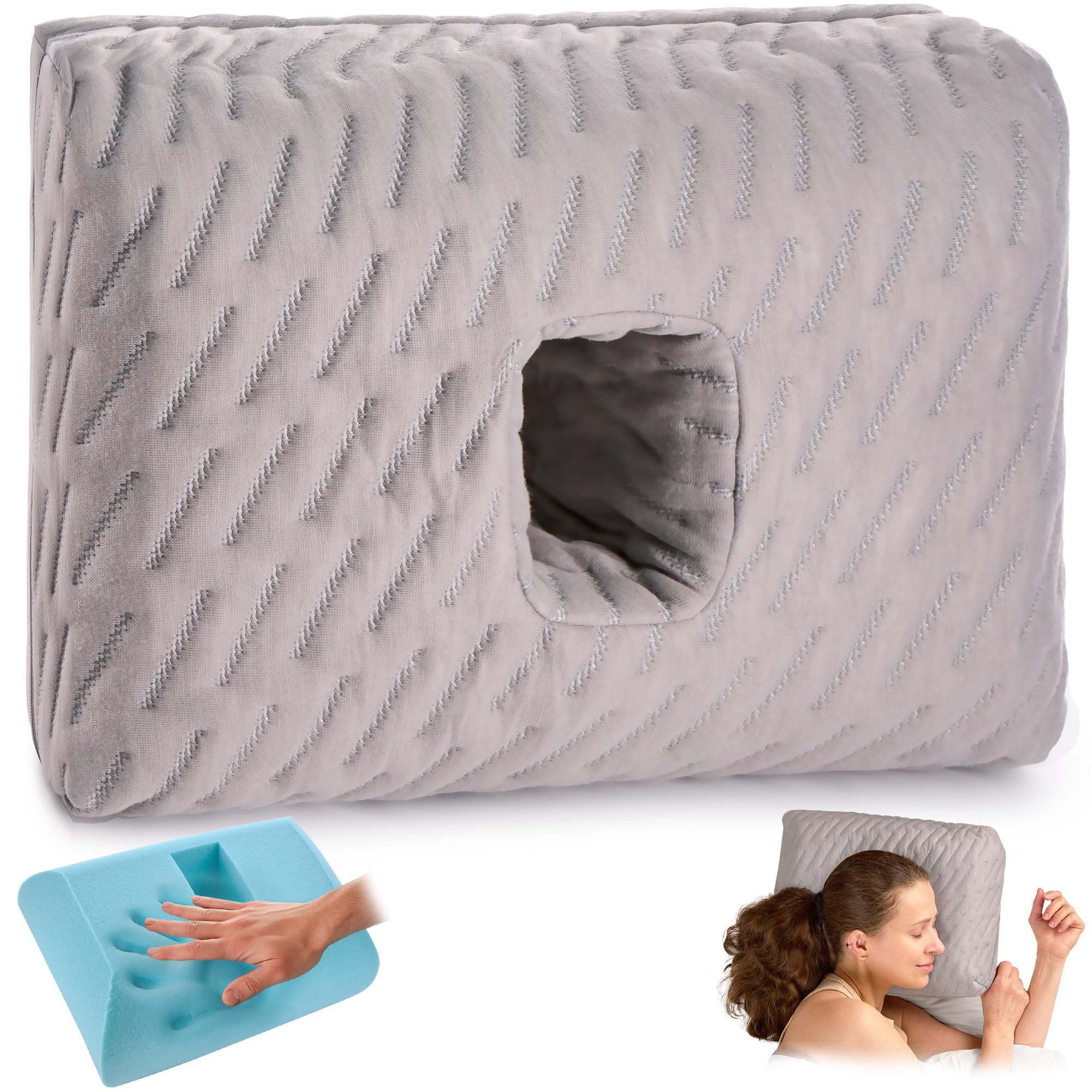 ODOXIA Piercing Pillow | Soft Donut Pillow for Side Sleepers | Sleep with Piercings or Headphones | Doughnut with Hole | Relieves Ear Pain, Ear Pressure & CNH | Cool & Comfortable Memory Foam