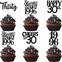Vista 42 de 30 piezas de decoraciones para pastel de cumpleaños número 10, decoraciones de cupcakes negras con brillo, 10 feliz cumple, directo desde 2016, 10