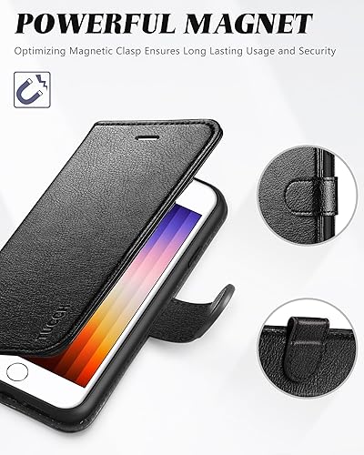 Miniatura 7 de TUCCH Funda tipo cartera para iPhone SE 2022SE 2020 iPhone 87, tarjetero con función atril de piel sintética, magnética, funda protectora de TPU
