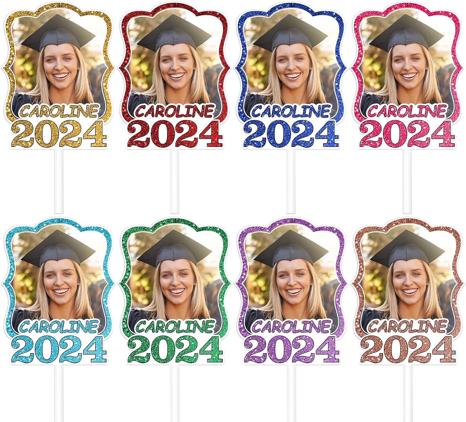 Custom Graduation Fans with Photo 2025 Head on a Stick Custom Head Cutout Personalized Graduation Face Picture on Stick 12pcs