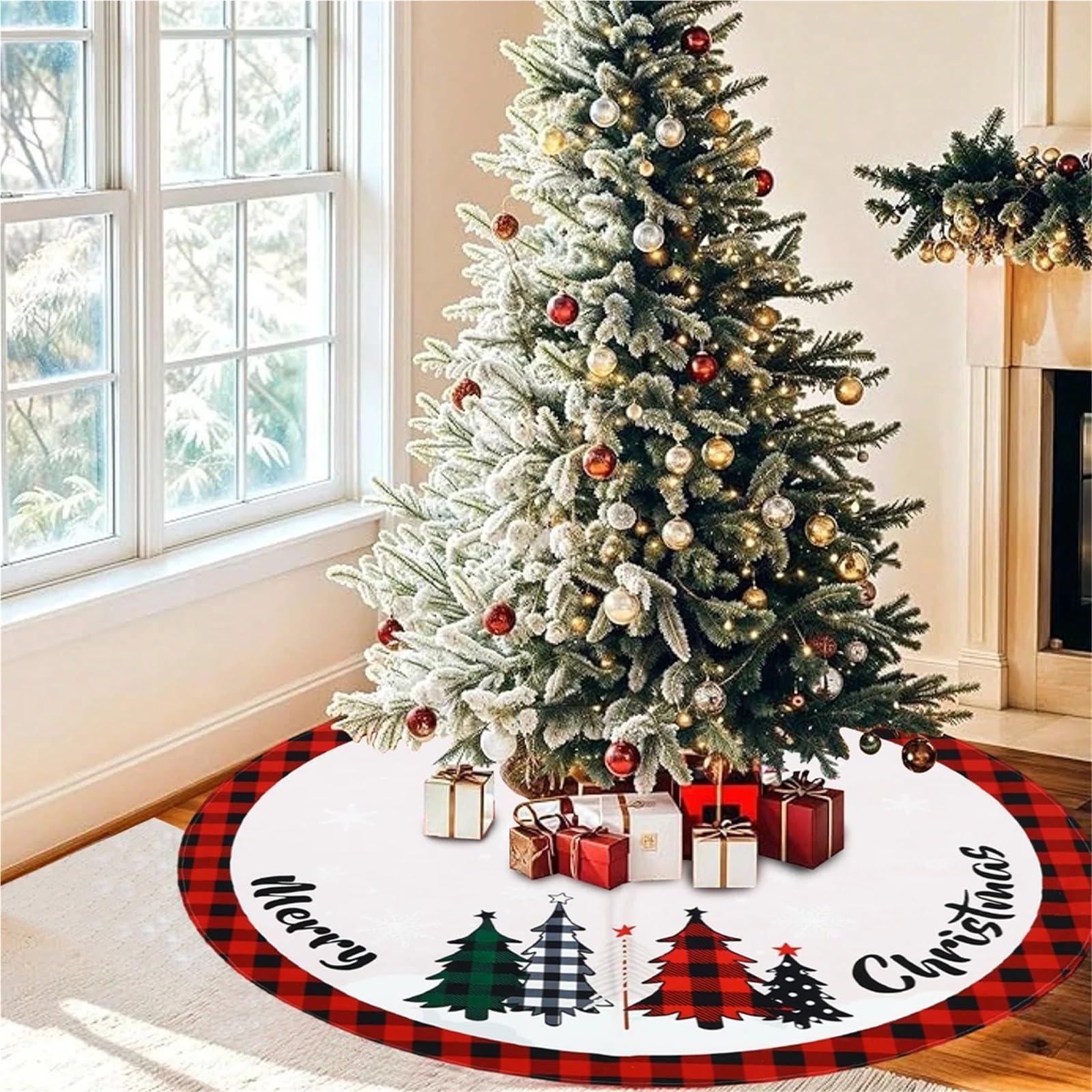 tappeto albero di natale Tappeto for alberi di Natale, gonna for albero, decorazione allegra for la casa, ornamento natalizio, Capodanno(120cm)
