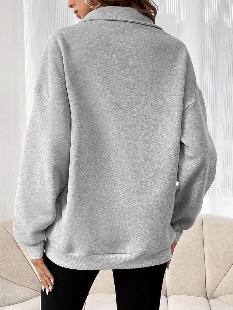 hoodies for women Solid Color Half-zipper Drop Shoulder