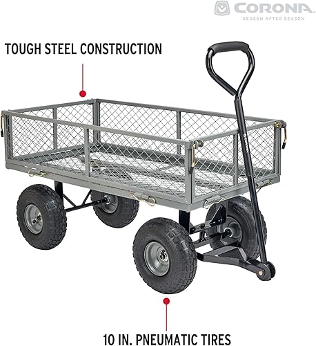 Miniatura 2 de Corona Carro de metal para paisajismo, capacidad de 400 libras, lados plegables, neumáticos de 10 pulgadas para patio, jardinería, corteza,