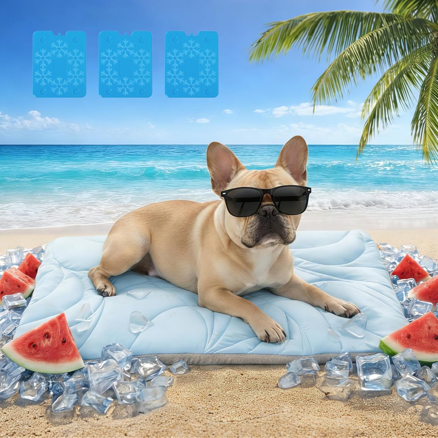 New 5.0 Version Dog Cooling Mat(35 * 27), Built-in Ice Pack, Long-Lasting Cool 6-8h, Ultra Thick Soft Vine Pattern, Large Washable Foldable Portable Pet Pad for Indoor Outdoor Travel