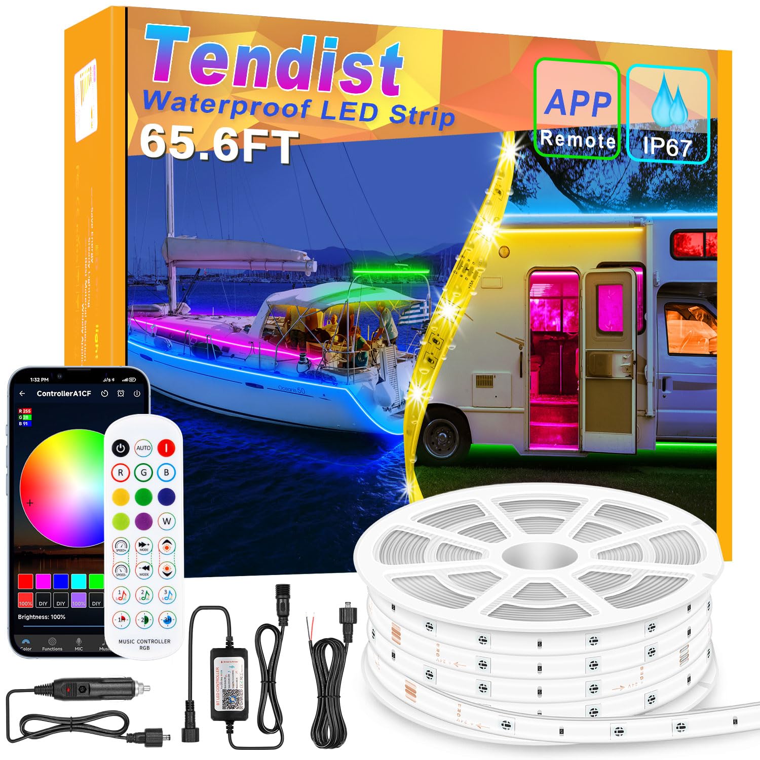 Boat Led Lights 65.6FT Waterproof LED Boat Lights - RGB Marine Strip ...