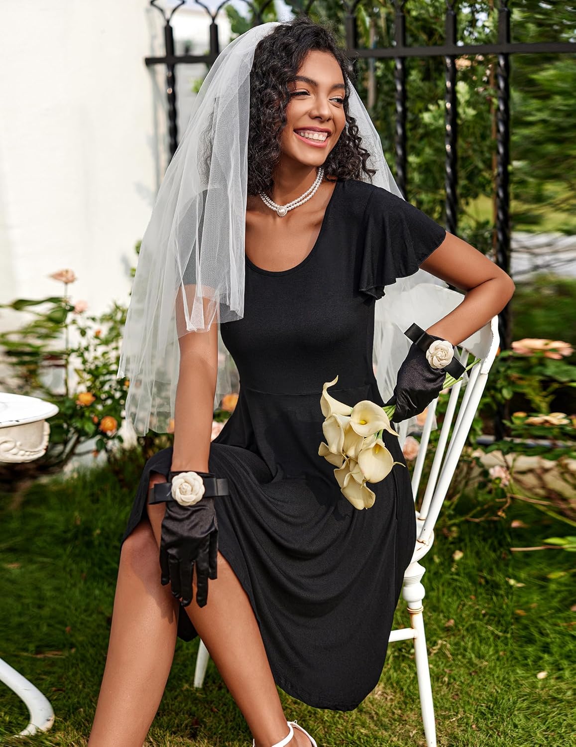 HOTOUCH Women's Casual Dress Floral Summer Dress Ruffle Sleeve Crewneck Flowy Swing Mini Dresses with Pockets - Image 2