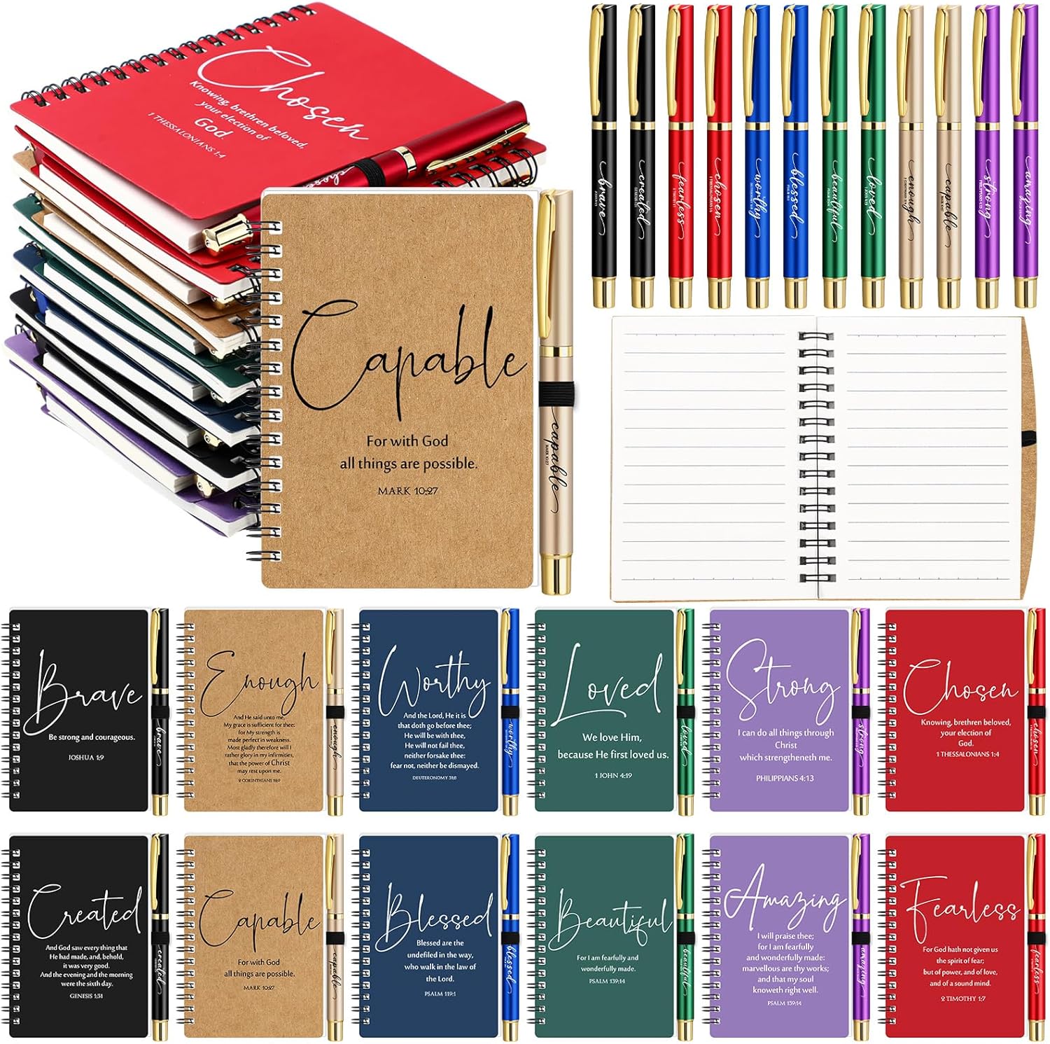 Kosiz 48 Pcs Christian Gifts Bulk for Church Members Staff Christian Notebooks Bulk with Religious Pens Prayer Journal for Woman Men Bible Study Groups 2026 Planner