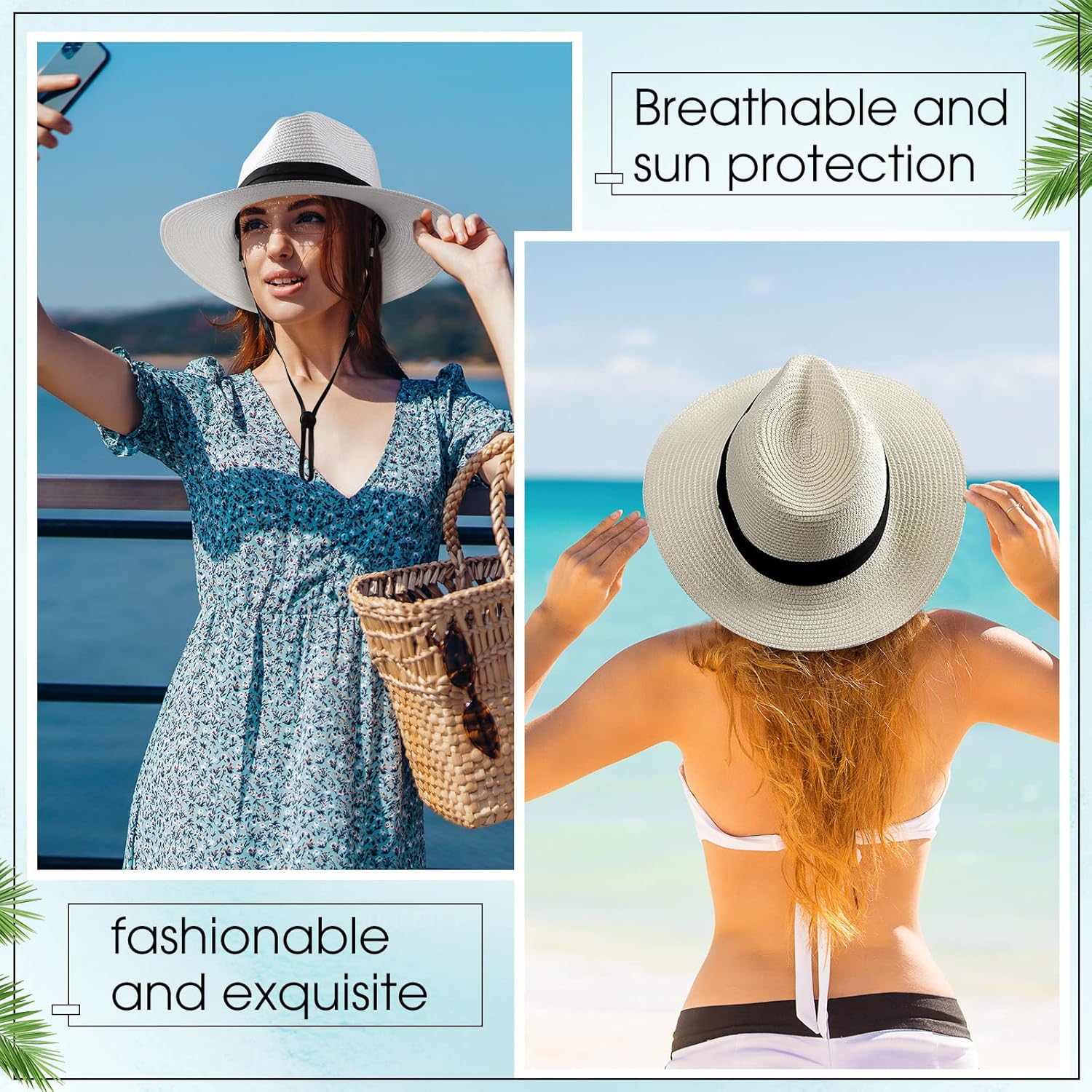 Wesiti 20 Pcs Women's Straw Panama Hats Bulk Wide Brim Beach Sun Hats with Removable Wind Lanyard Foldable Summer Straw Hat Panama Sun Hat Cap for Women Men Summer Travel Vacation 4 Colors - Image 5