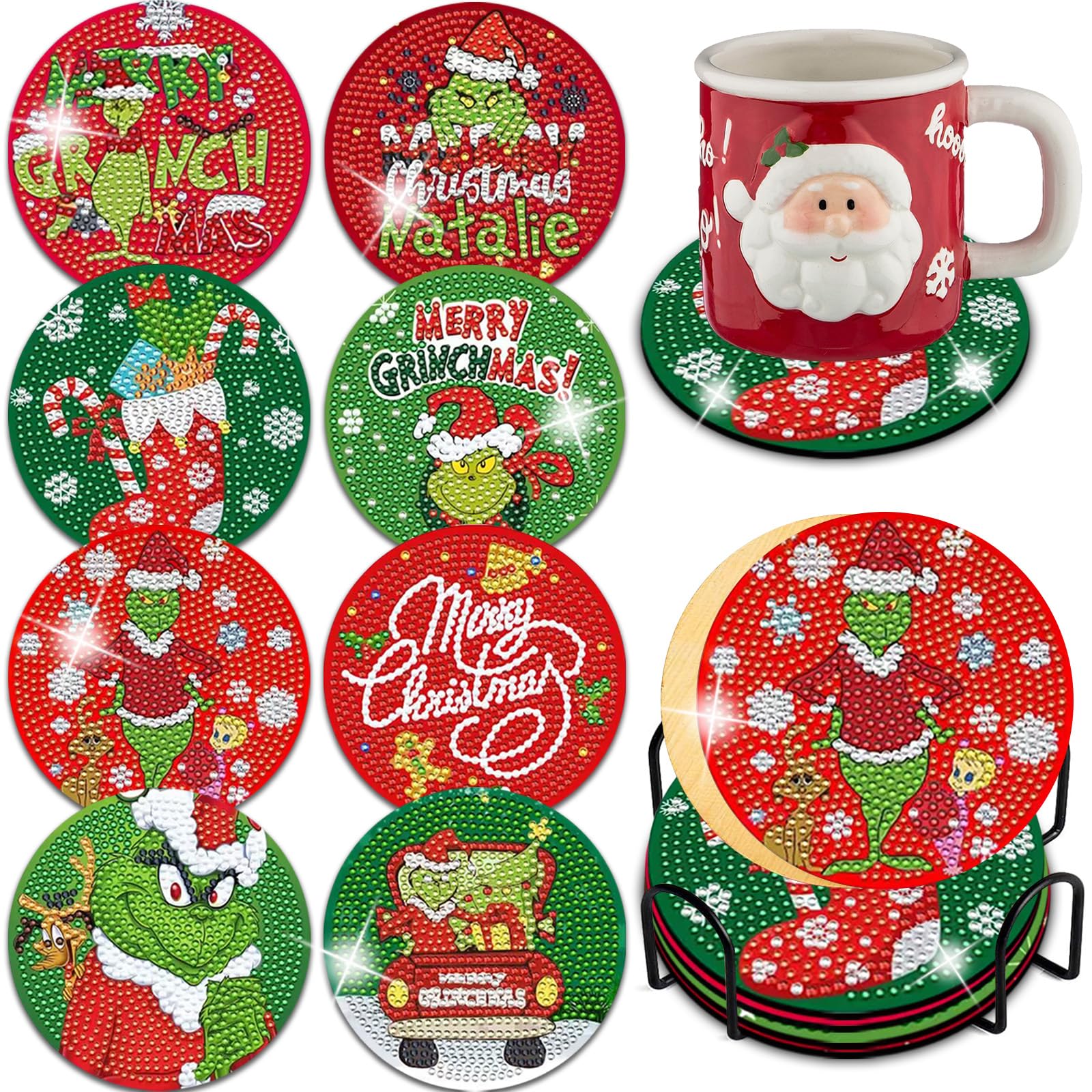 8 Pcs Christmas Diamond Painting Coasters Kit With Holder Christmas 8-pcs-christmas-diamond-painting-coasters-kit-with-holder-christmas