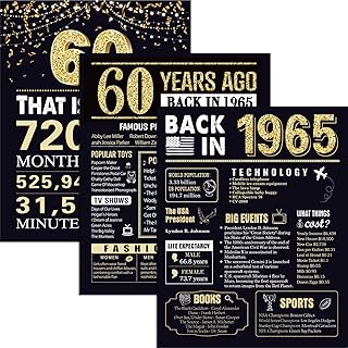 60th Birthday Gifts for Men 1965 Birthday Decorations 3 Pieces 11 x 14 Back in 1965 Posters 60 Years Ago Party Decorations Supplies Large Sign Home Decor for Men and Women