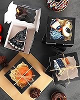 Vista 7 de qiqee Cajas de panadería negras con ventana de 4 x 4 x 2.5 pulgadas, 100 paquetes de mini cajas de galletas para macarrones, cajas de pastelería