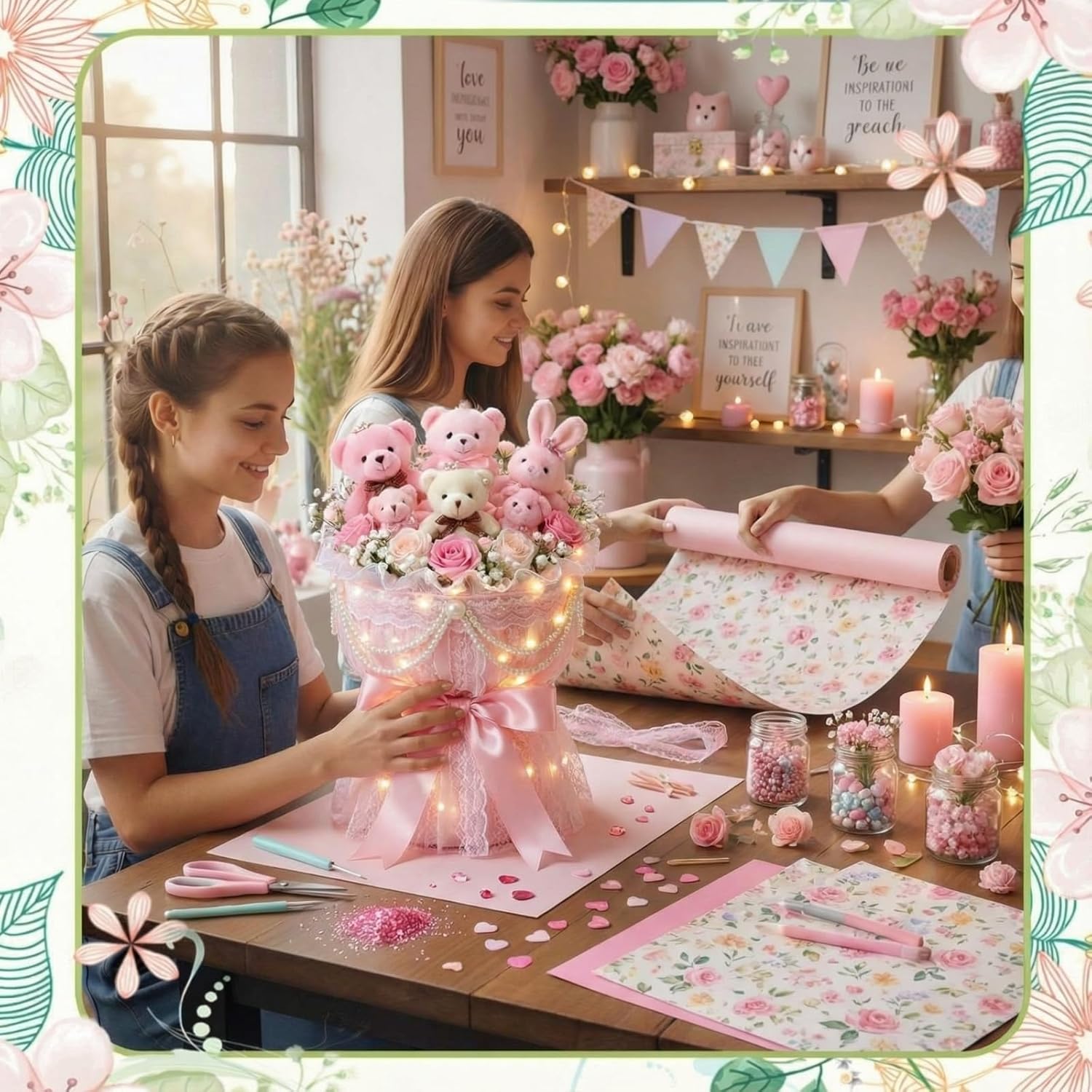 Weekgrat 20 Pcs Round Bouquet Shaping Cardboard Flower Wrapping Paper Stabilizer Bouquet Styling Holder for Flower Arrangement DIY Package Wedding Party Birthday Graduation 11.8 x 19.7 Inches