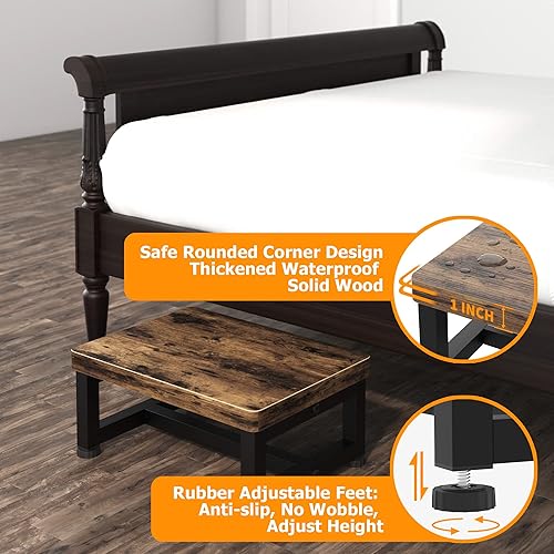 Miniatura 14 de Taburetes para adultos y niños con patas de goma antideslizantes, escalones de madera anchos y resistentes, capacidad de 500 libras, para