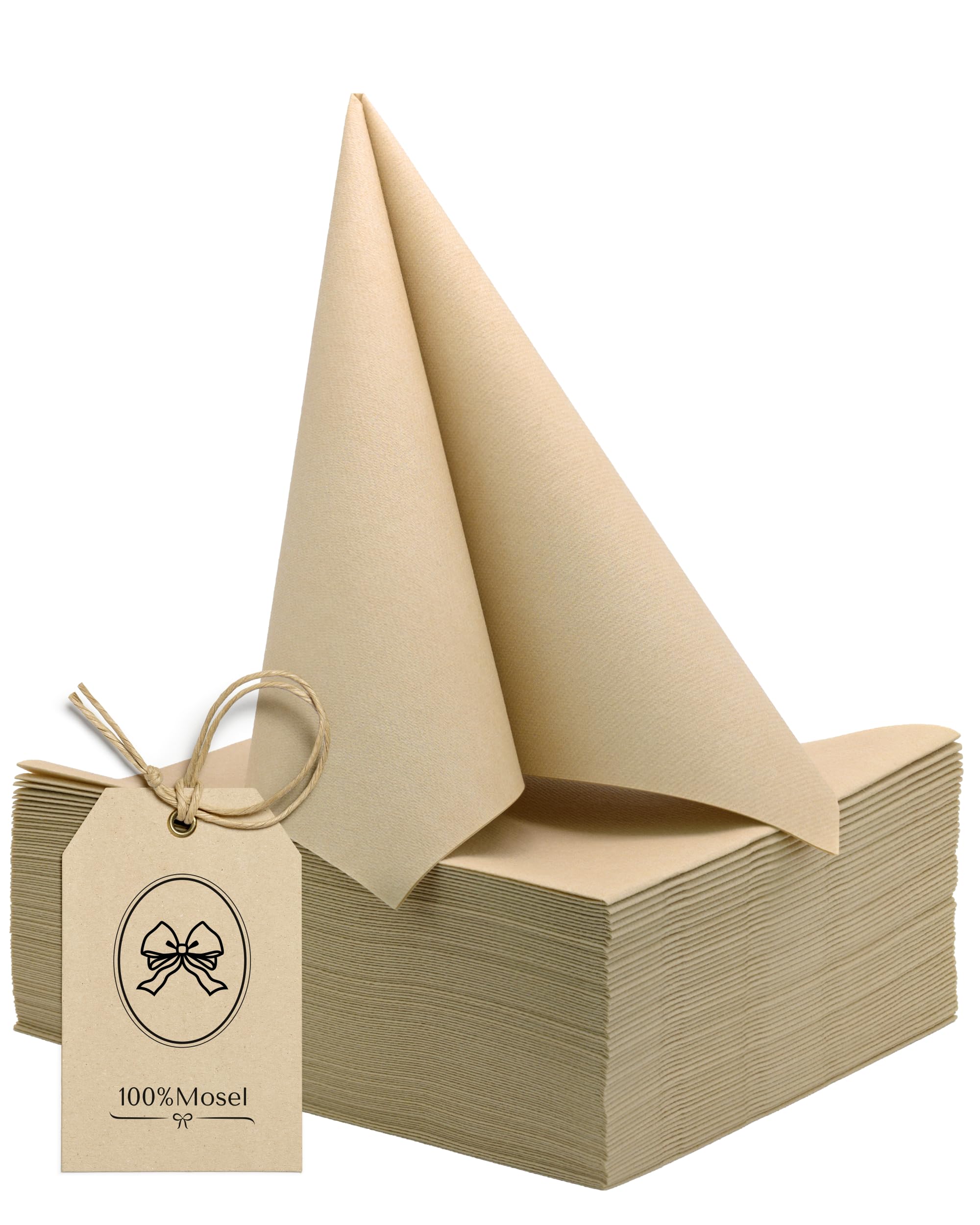 100% Mosel Airlaid Servietten, 50 Stück (40 x 40 cm), in Sand Beige – stoffähnlich & beidseitig farbig – Premium Tischdeko für Hochzeit, Kommunion, Konfirmation, Taufe & Geburtstag
