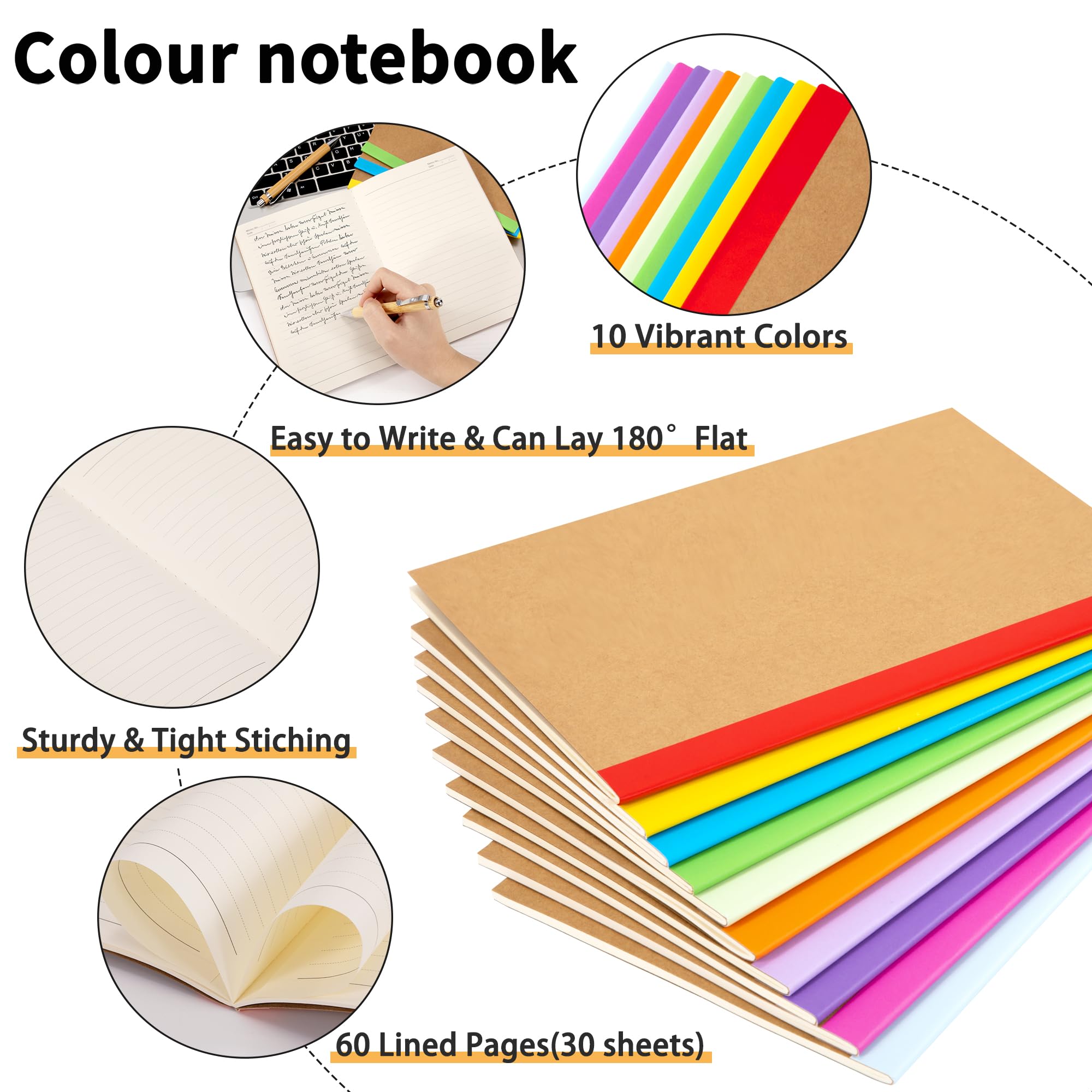 10 Quaderni Kraft A5 A Righe - Colorati E Pratici Per Appunti - Foto 9