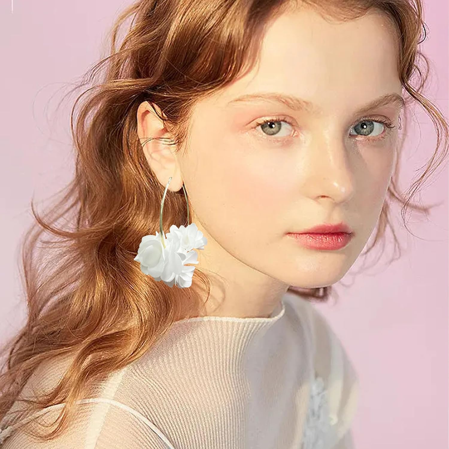 Colorful Flower Earrings for Women Bohemian Lightweight Fabric Chiffon Floral Rose Flower Hoop Earrings Vacation Wedding - Image 2