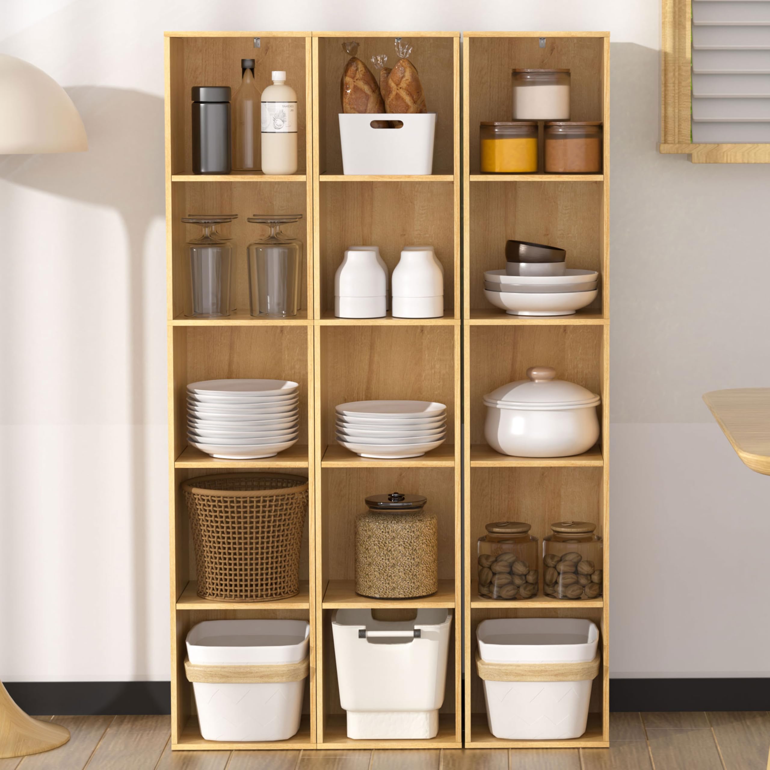 Bücherregal 5-stöckig Bücherschrank aus Holz mit offenen Fächern | Aufbewahrungsregal für Wohnzimmer, Kinderzimmer, Homeoffice, Eiche