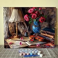 Vista 10 de Kits de pintura por números para adultos principiantes, pintura al óleo sobre lienzo de 16 x 20 pulgadas, lámpara de flores y óleo, pigmento