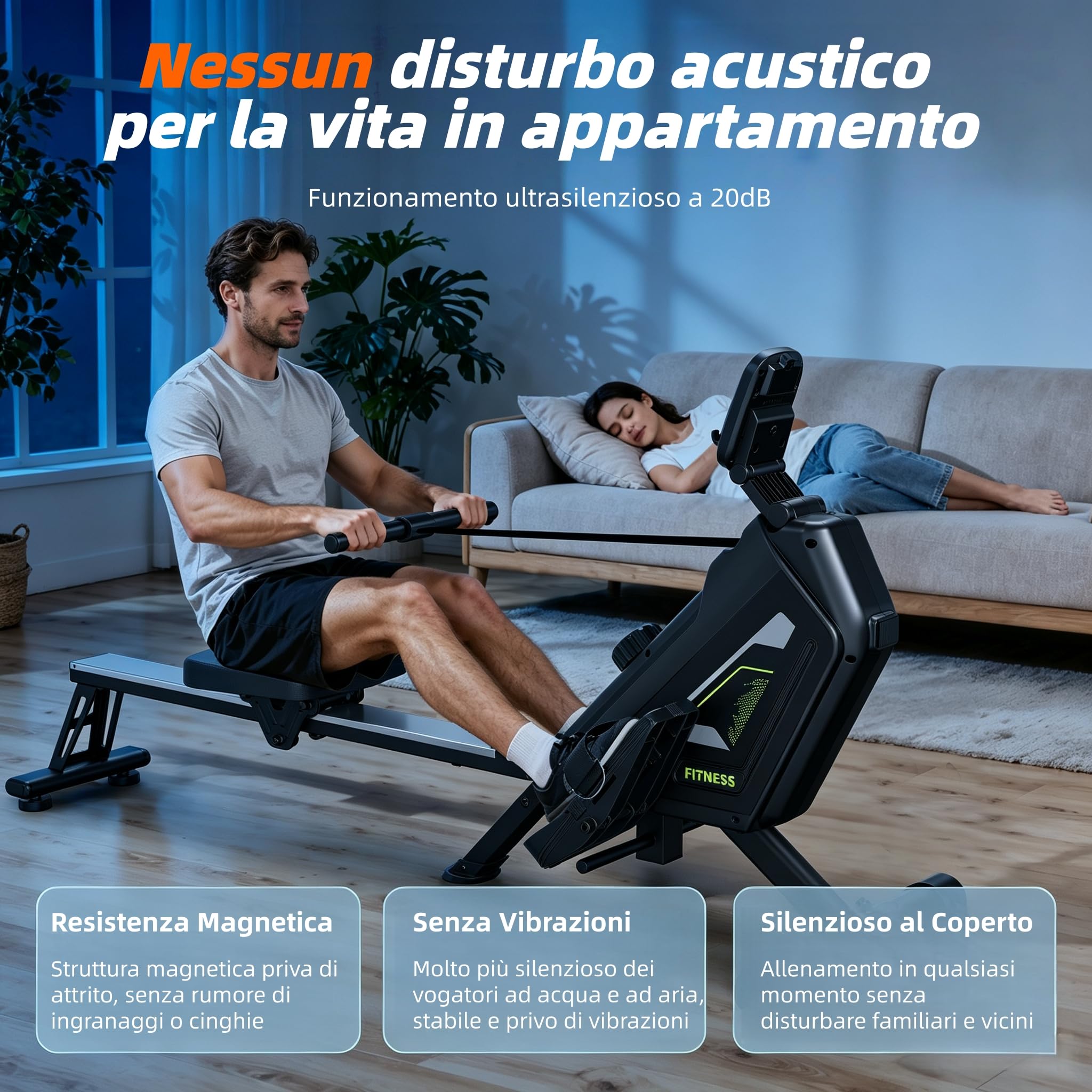 Vogatore Magnetico Silenzioso con Bluetooth FTMS per Casa