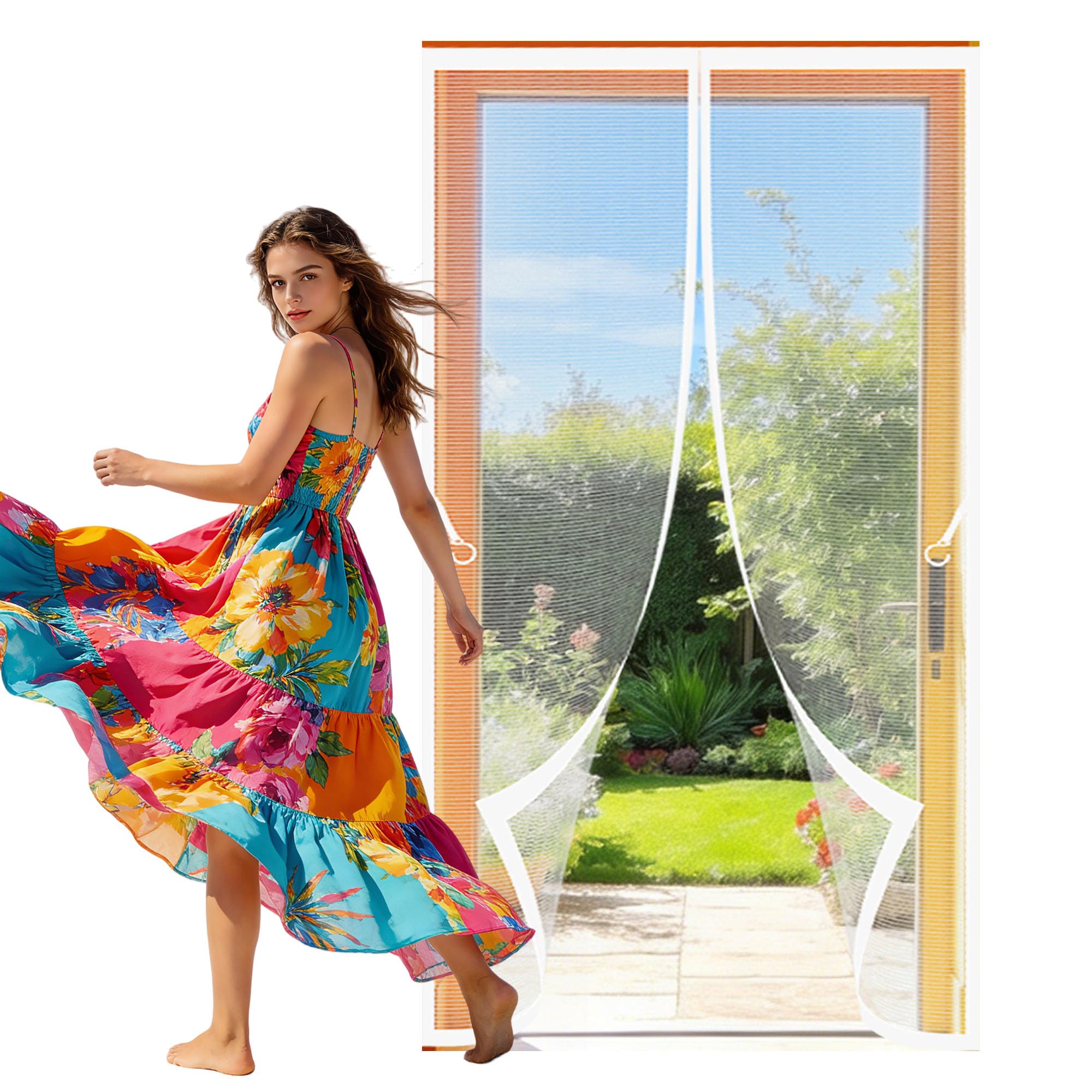 Magnetic Screen Fly Doors 121 x 254 cm Auto Close Insect Curtain Magic Paste Curtains Hands Free Auto Closing for Living Room, Bedroom, Patio, White