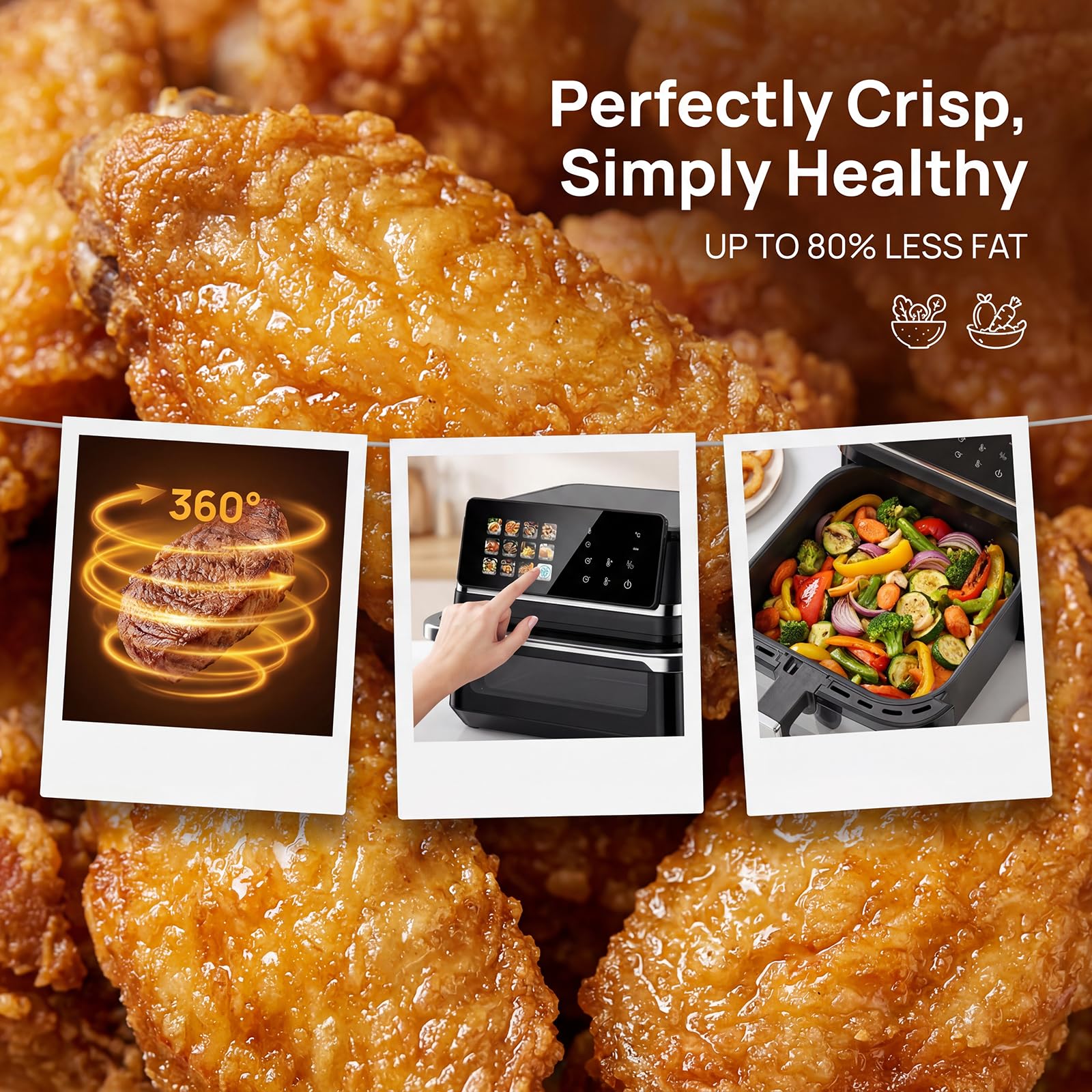 12L air fryer airfryer avec hublot,Écran tactile 12 programmes de cuisson,rôtissage,grillade,décongélation,2000W,50 feuilles de papier sulfurisé pour friteuse à air chaud incluses