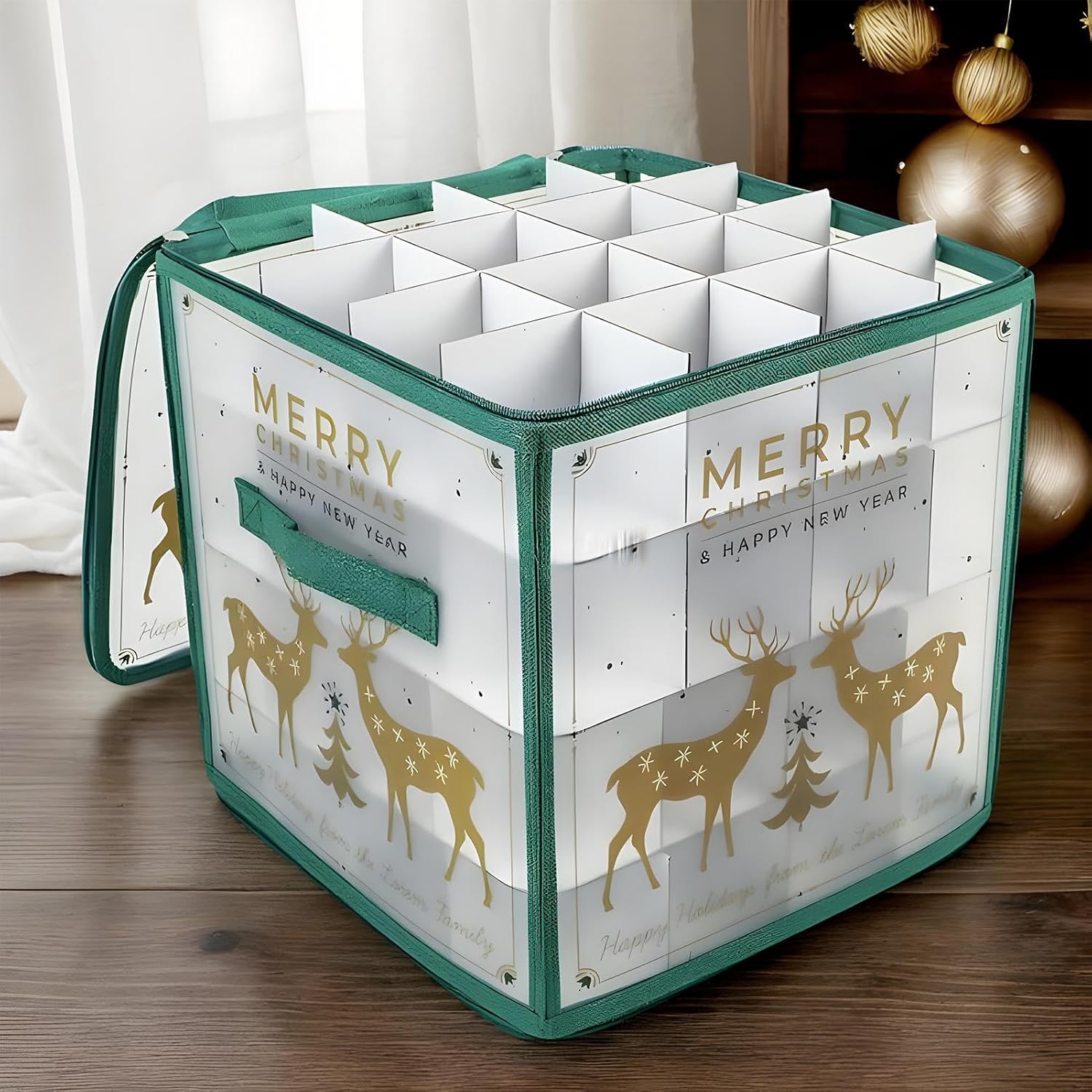 Christmas Decoration Storage Box, 64-Grid Christmas Ornament Storage Decorative Ball Organizer with Dividers, Holiday Ornament Container for Homes, Apartments, Schools, Dormitories