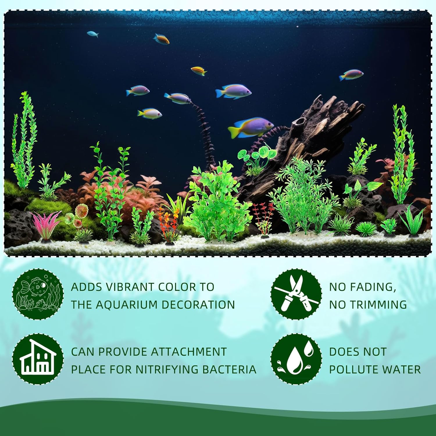 Suncalla 56 Pcs Fake Artificial Aquarium Plants Plastic Realistic Aquatic Fish Tank Plants for Aquarium Decor Green Turtle Fish Tank Accessories Decorations Large Goldfish Betta Water Grass Decor