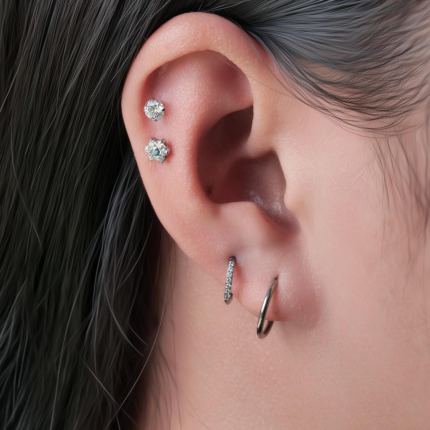 limerencia Hypoallergenic Titanium ASTM F136-18G 6mm 8mm 10mm Flat Back Internal Thread Stud Earring Piercing Jewelry for Tragus Helix Conch Cartilage Nose Lip(1pc) - Image 2