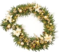 Vista 13 de Guirnalda de Navidad preiluminada de 9 pies, enchufable, verde, 50 luces blancas, chimenea escaleras, manto puerta interior y exterior, cono de pino