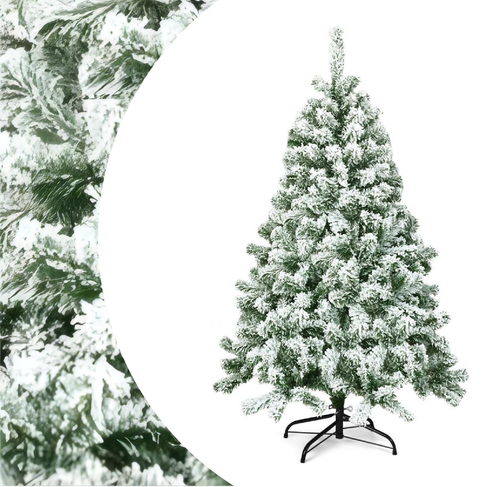 SPOTRAVEL 4.5FT/6FT Christmas Tree, Artificial Slim Pine Tree with Folding Metal Base, Detachable Xmas Trees for Indoor & Outdoor (6FT/180CM)