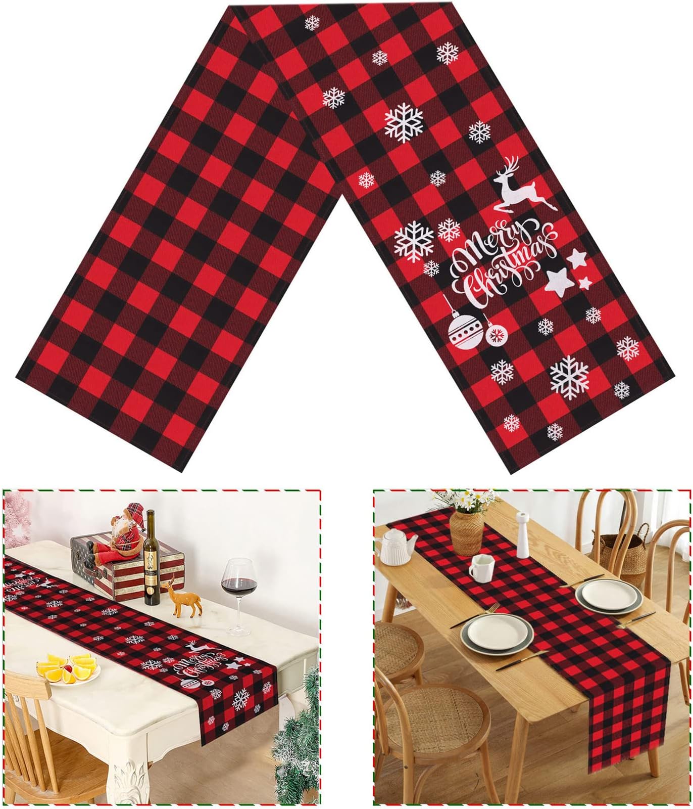 Aivanart Christmas Table Runner Decorations Indoor, Buffalo Plaid Xmas Table Decor for Home Dinner Party, Red Rustic Farmhouse Christmas Runner for Table (12 x 72 Inch)