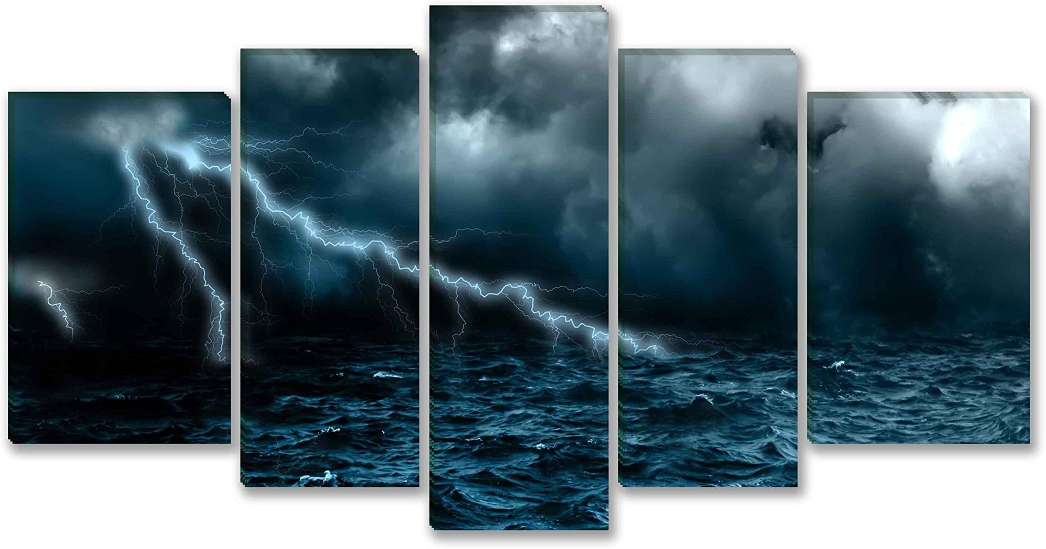 SmartWallArt - Ocean Series Home Decor Wall Art Painting Windstorm and Lightning 5 Pieces Picture Print on Canvas with Frames Easy to Hang