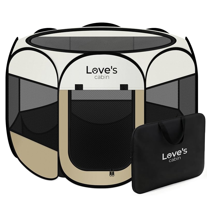 Cercado portátil para cães e gatos em poliéster Love's cabin, tamanho Grande (Khaki)