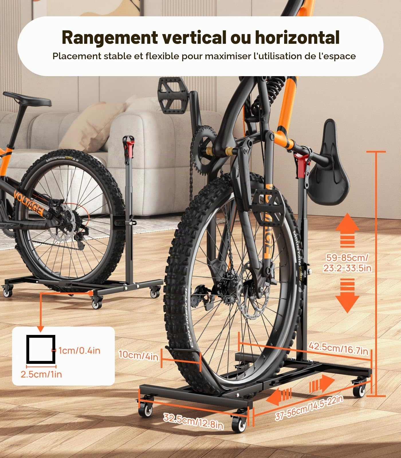 Housolution Support à Vélo Vertical avec Roues pour Vélo Porte à 80lbs | Support à Vélo Autonome Jusqu'à 29", Hauteur Réglable Sans Perforation pour Garage & Appartement, Support de Sol